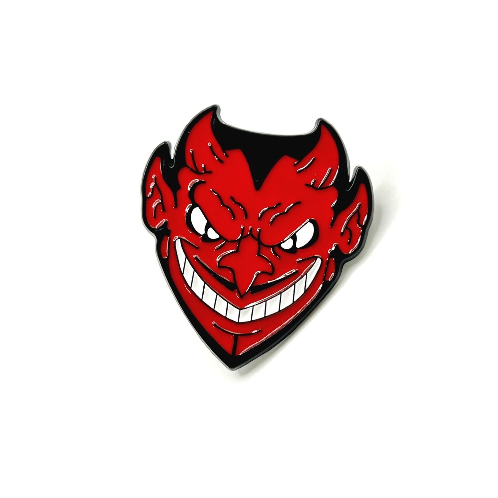 Red Devil Enamel Pin Unisex Red Black Smiling Satan Lapel Hat Accessory Gothic